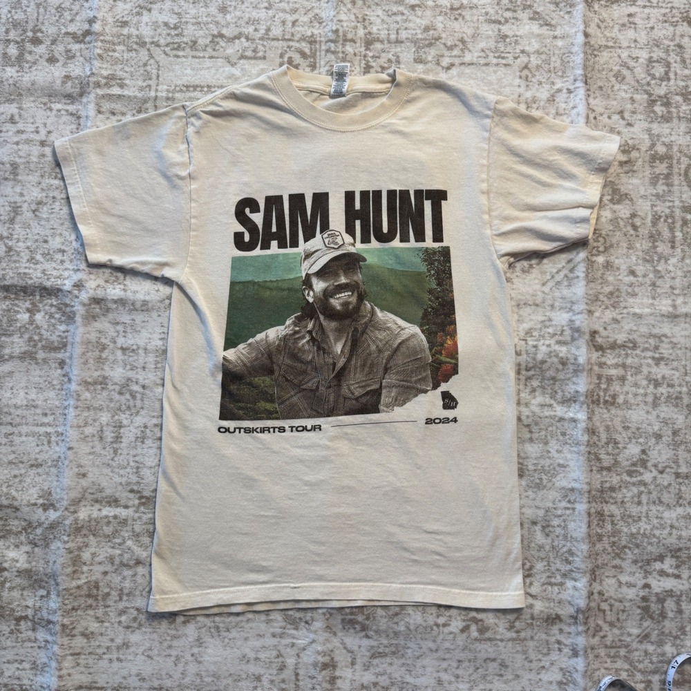 Sam Hunt Outskirts Tour 2024 Graphic T Shirt Cream Size S‎